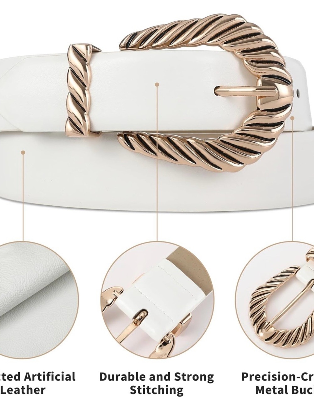 🥰🥰White Belt with Gold Twisted Buckle - Women Accessories - Picture 3 of 11